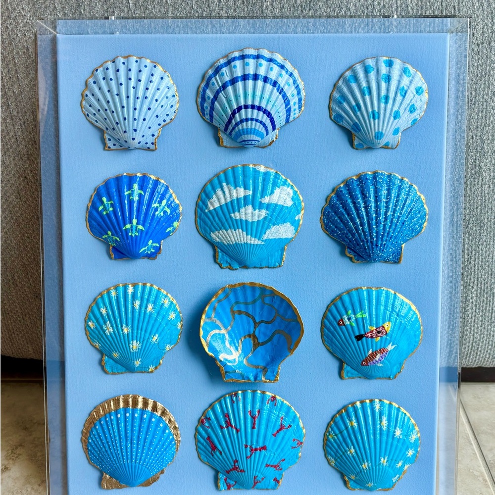 Summer Seaside hand-painted seashell art Acrylic framed She Shells Art